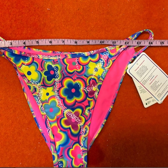 Vibrant abstract flowers double string cheeky bikini swimsuit bottom NWT - Picture 9 of 10